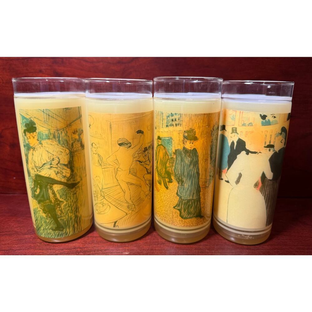 Set of 4 Vintage 1960's Vue-lon Ware Highball Glasses By Litho-Glass Inc 6.25"